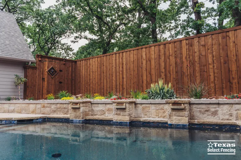Pool Equipment Cedar Fence and Decorative Gate Installation in Denton — Texas Select Fencing, fence company serving Denton, Texas