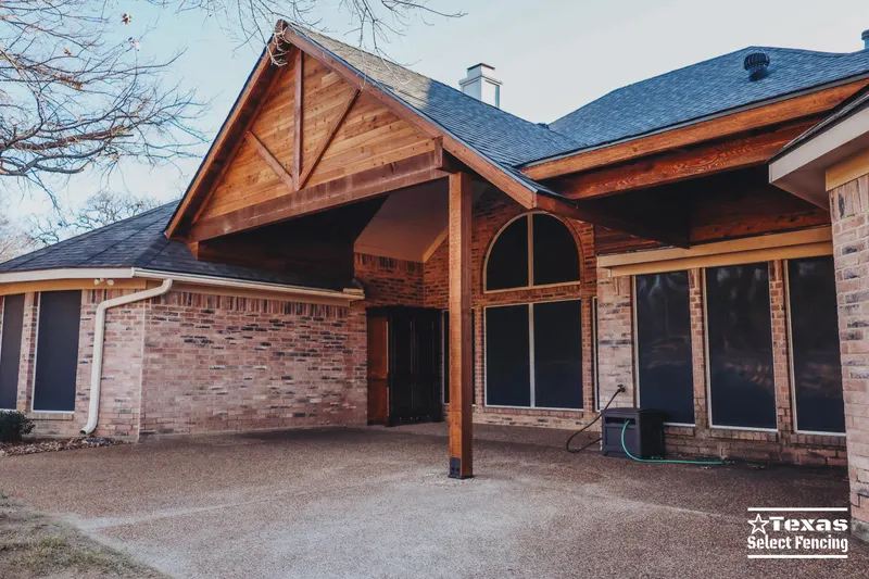 Gable + Shed Patio Cover Installation in Corinth, Texas — Texas Select Fencing, fence company serving Corinth, Texas