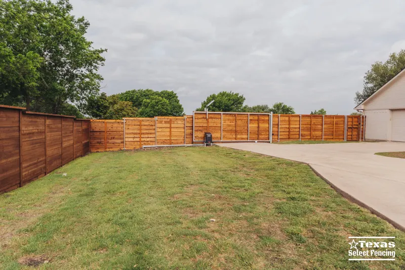Horizontal Cedar Fence with Sliding Gate Installation in Prosper