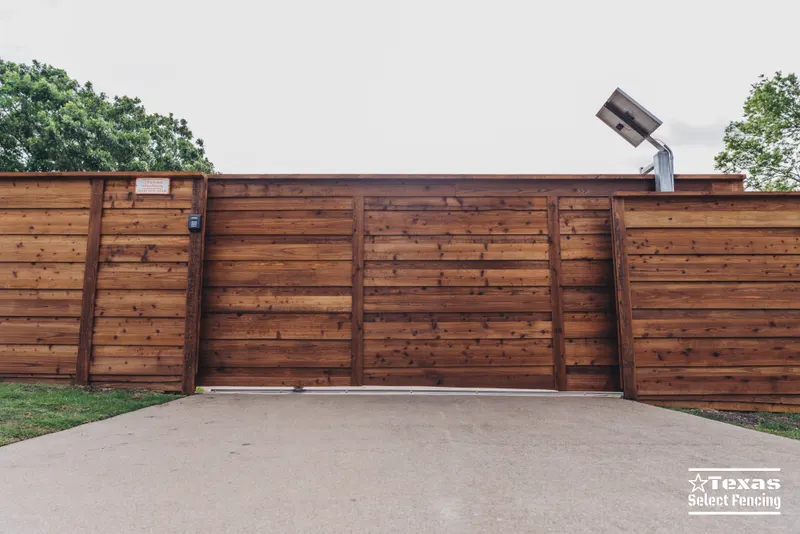 Horizontal Cedar Fence with Sliding Gate Installation in Prosper