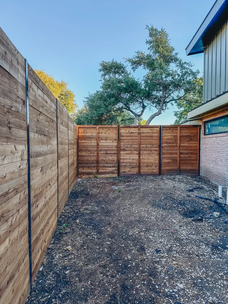8' Horizontal SBS Cedar Fence Installation in Richardson, Texas